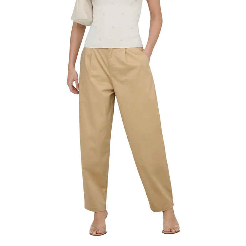 Only Schwarze Chino-Hose aus Baumwolle für Damen, Größe 36, beige, plissiert, weites Bein, lockere Passform mit taillierter Silhouette