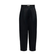 Only Schwarze, hochgeschnittene Chino-Hose aus Baumwolle für Damen, Größe 36, mit elegantem, satinartigem Finish und Bundfalten vorne.