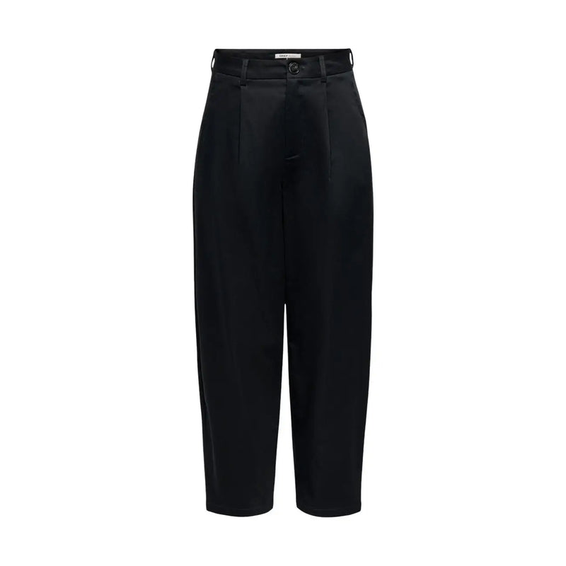 Only Schwarze, hochgeschnittene Chino-Hose aus Baumwolle für Damen, Größe 36, mit elegantem, satinartigem Finish und Bundfalten vorne.