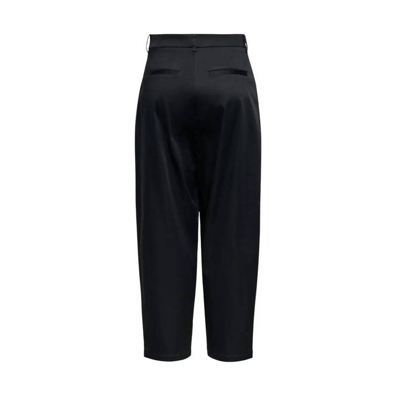 Schwarze Chino-Baumwollhose in Größe 36, die die Rückseite zeigt, mit hohem Bund, Satin-Finish und dezenten Falten von Only Frauen