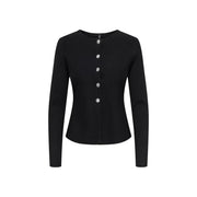 Schwarzer, langärmeliger Damenblazer mit silberverzierten Knöpfen aus Viskose-Nylon-Strickwaren von Only Frauen