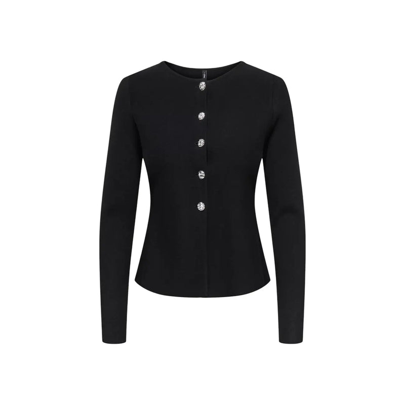 Schwarzer, langärmeliger Damenblazer mit silberverzierten Knöpfen aus Viskose-Nylon-Strickwaren von Only Frauen