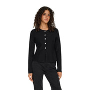 Only Schwarze, langärmelige Damen-Strickjacke mit silbernen Knöpfen aus Viskose-Nylon-Strickwaren