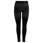 Only Schwarze, hochgeschnittene Skinny-Jeans für Damen aus Baumwollmischung mit verwaschenem Look und ausgefransten Säumen, die von hinten sichtbar sind