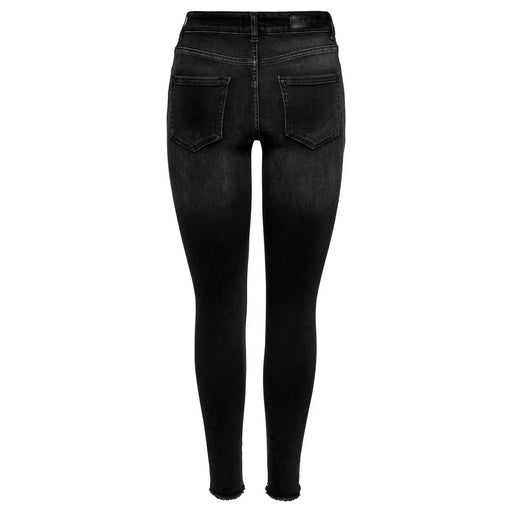 Only Schwarze, hochgeschnittene Skinny-Jeans für Damen aus Baumwollmischung mit verwaschenem Look und ausgefransten Säumen, die von hinten sichtbar sind
