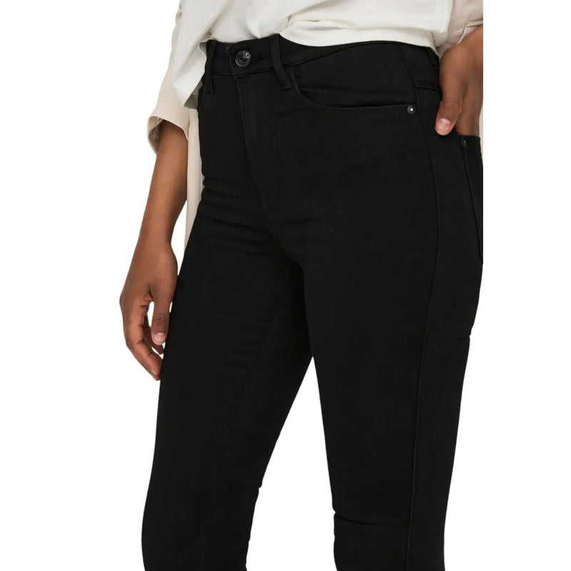 Only Schwarze, hochgeschnittene Damenhose aus Baumwollmischgewebe mit Taschen, elegantem, figurbetontem Design und dezenten Ziernähten