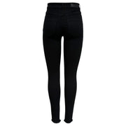 Only Schwarze, hochgeschnittene Skinny-Jeans aus Baumwolle für Damen mit ausgefranstem Saum und only Markenetikett am Bund