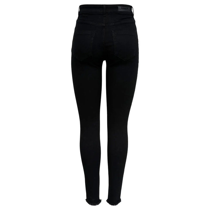 Only Schwarze, hochgeschnittene Skinny-Jeans aus Baumwolle für Damen mit ausgefranstem Saum und only Markenetikett am Bund