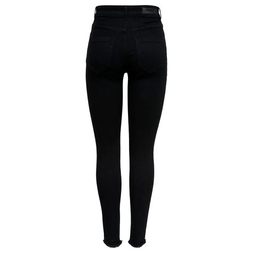 Only Schwarze, hochgeschnittene Skinny-Jeans aus Baumwolle für Damen mit ausgefranstem Saum und only Markenetikett am Bund