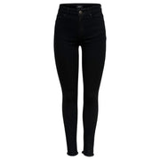 Schwarze, hochgeschnittene Skinny-Jeans aus Baumwolle mit ausgefranstem Saum und dezentem Markenetikett am Bund only schlichter Reißverschlussknopf für Damen