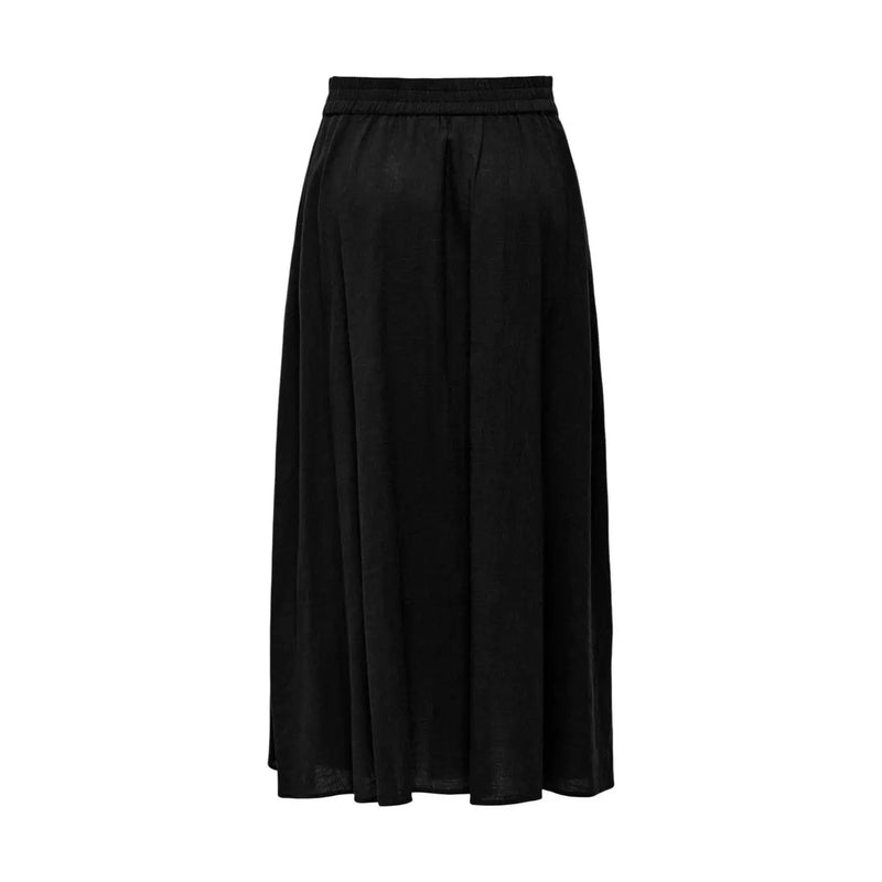 Black satin midi skirt with high-waisted elastic band and subtle vertical pleats from Only Women casual summer apparel