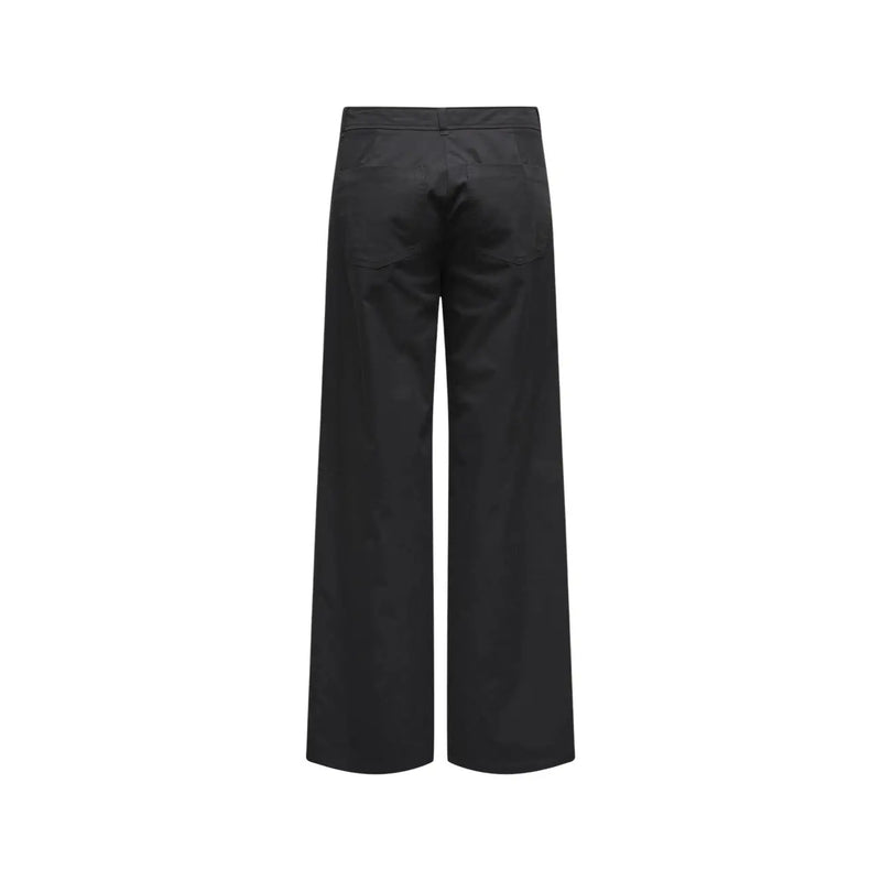 Only Schwarze Damen-Baumwollhose mit weitem Bein, Reißverschlusstaschen mit Hakenverschluss und dezenten Ziernähten, Größe 30