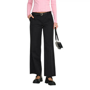 Schwarze, weite Baumwollhose mit geradem Schnitt, Gürtelschlaufen, Reißverschluss und Taschen, Größe 30. Only Frauen