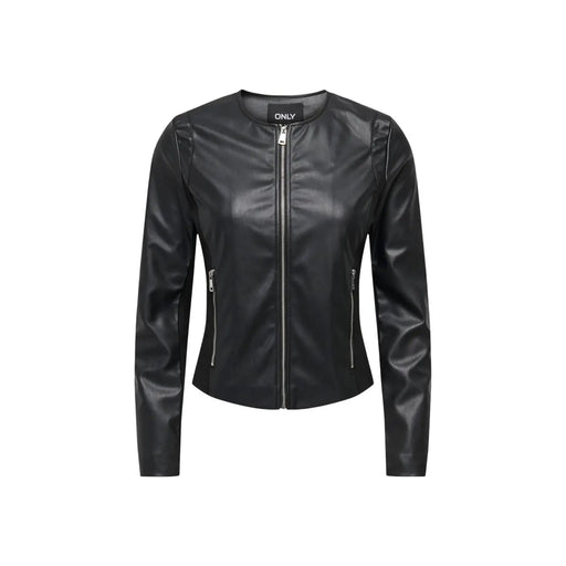 Only Schwarzer Damenblazer aus Kunstleder mit silbernen Reißverschlüssen und elegantem, tailliertem Biker-Design