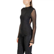 Only lange schwarze Strickwaren für Damen im Herbst top mit transparenten Netzärmeln und festem Polyester-Elastan-Körper