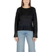 Only Schwarzer Damen-Strickpullover mit Rundhalsausschnitt aus Acrylmischgewebe, gerippten Bündchen und silbernen Nieten