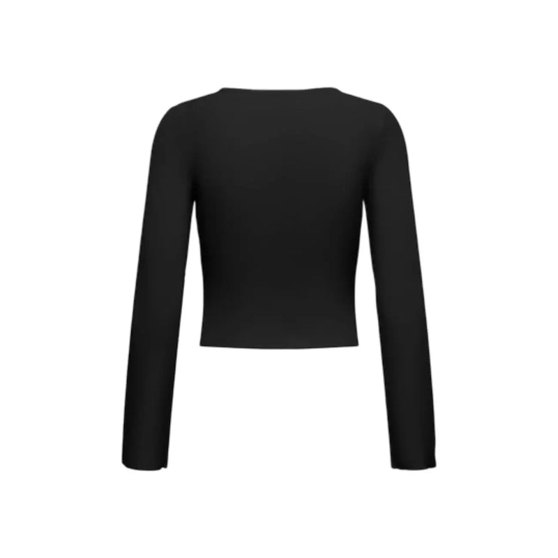 Only schwarzes, langärmeliges Crop-Top aus Viskose für Damen top mit schlichtem, taillierten Design und Rundhalsausschnitt