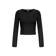Schwarz only Damen-Strickwaren-Viskose-Crop-Top top mit langen Ärmeln, Rundhalsausschnitt und taillierter Silhouette