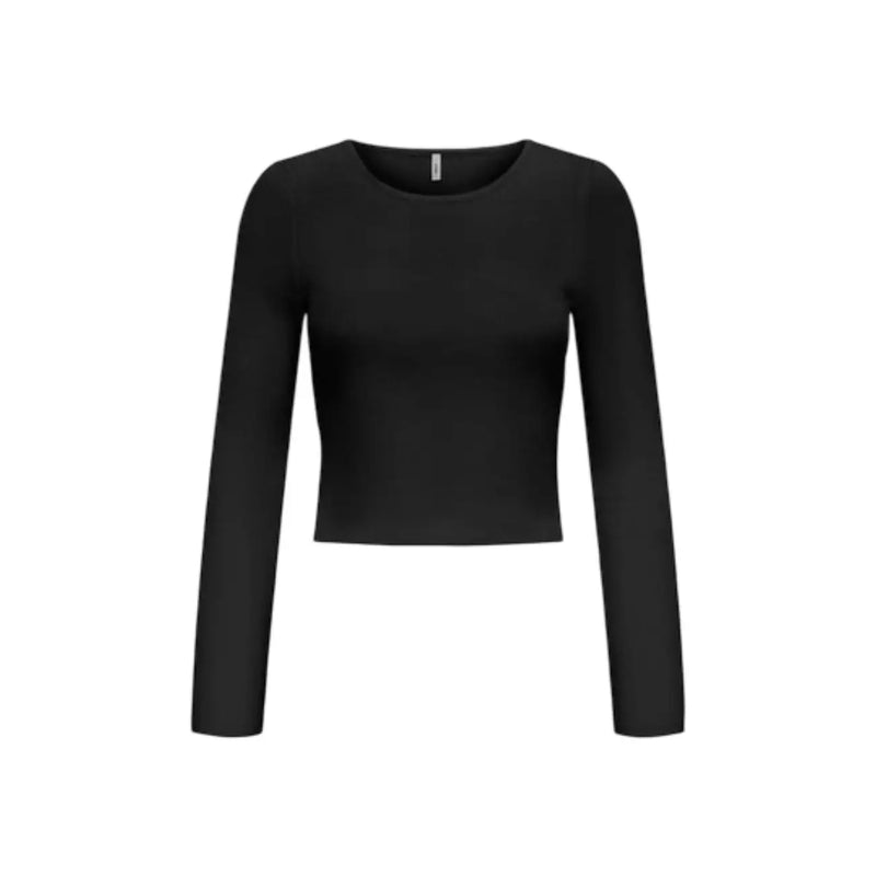 Schwarz only Damen-Strickwaren-Viskose-Crop-Top top mit langen Ärmeln, Rundhalsausschnitt und taillierter Silhouette