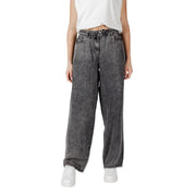 Only women black lyocell wide-leg jeans in gray denim with faded watered effect and elastic drawstring waist