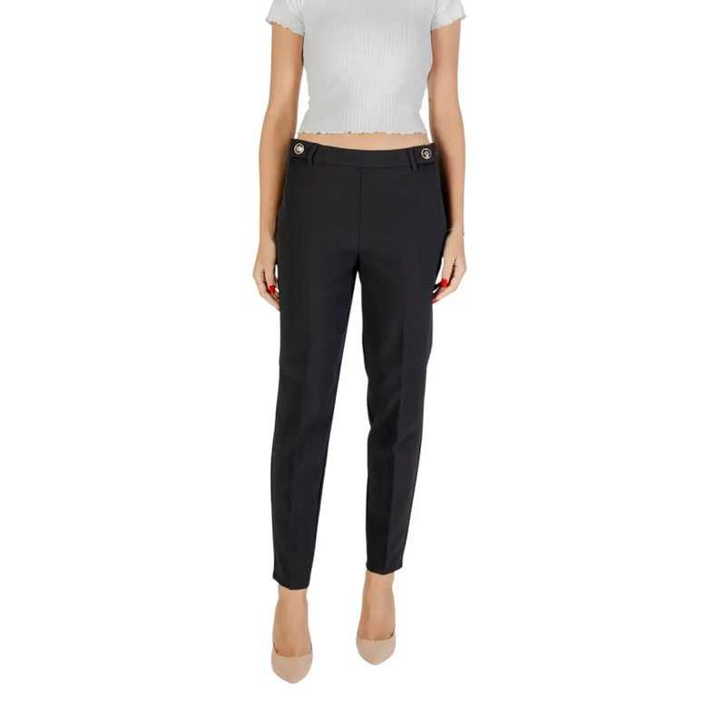 Only Schwarze, taillierte Damenhose aus Polyester mit geradem Bein und silbernen Knöpfen, Herbst/Winter-Edition