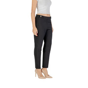 Only Schwarze, taillierte Damenhose aus Polyester mit elegantem, geradem Bein und rundem Metallknopf, Herbst-Winter-Edition