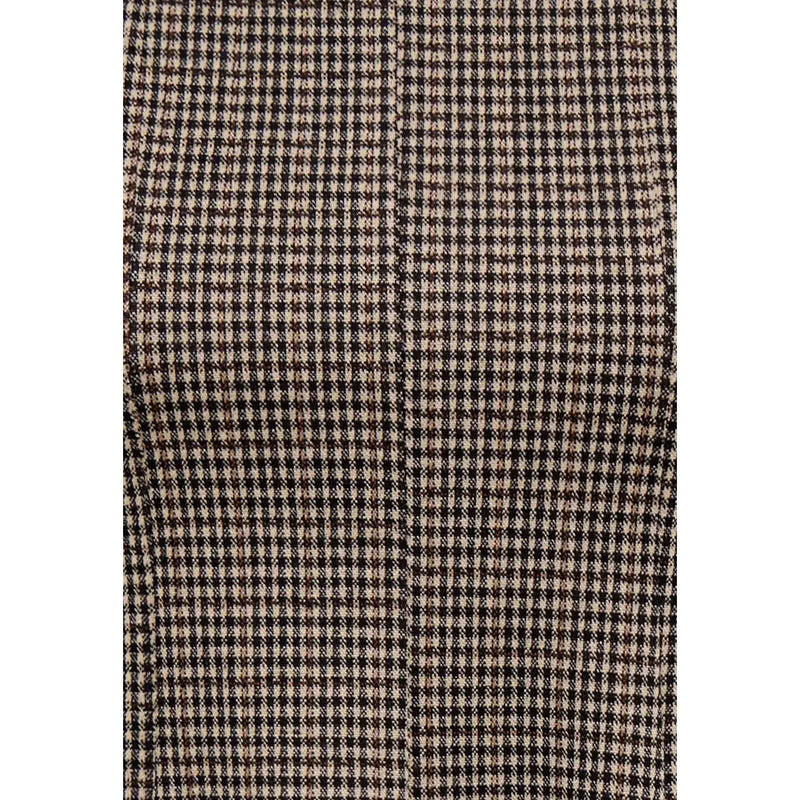 Brown and beige houndstooth patterned wool fabric featured with only women black sleeveless polyester dress in size s l