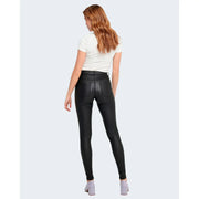 Schwarze, hochgeschnittene Skinny-Jeans aus Kunstleder für Damen, hergestellt aus einem Viskose-Stretch-Gewebe
