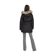 Schwarze Damen-Winterparkajacke mit pelzgefütterter Kapuze aus Polyester für kaltes Wetter