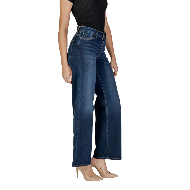 Dunkelblaue Baumwoll-Denim-Jeans mit hohem Bund und weitem Bein für Damen von Only