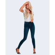 Hochgeschnittene, schmal geschnittene dunkelblaue Baumwolljeans für Damen, ideal für Herbst und Winter. Only