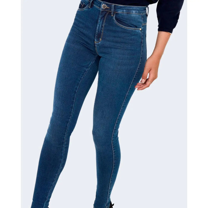 Dunkelblaue, hochgeschnittene Jeans aus Baumwoll-Denim in schmaler Passform für Damen only geeignet für Herbst und Winter