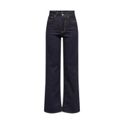 Dunkelindigofarbene, hochgeschnittene Jeans mit weitem Bein und sichtbaren Nähten aus Bio-Baumwollmischung von Only Frauen