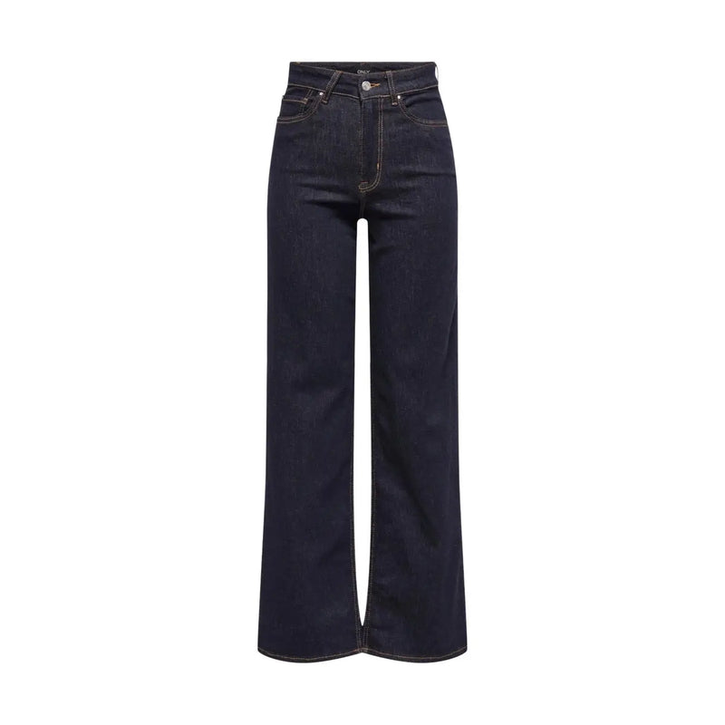 Dunkelindigofarbene, hochgeschnittene Jeans mit weitem Bein und sichtbaren Nähten aus Bio-Baumwollmischung von Only Frauen