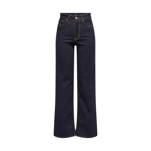 Dunkelindigofarbene, hochgeschnittene Jeans mit weitem Bein und sichtbaren Nähten aus Bio-Baumwollmischung von Only Frauen