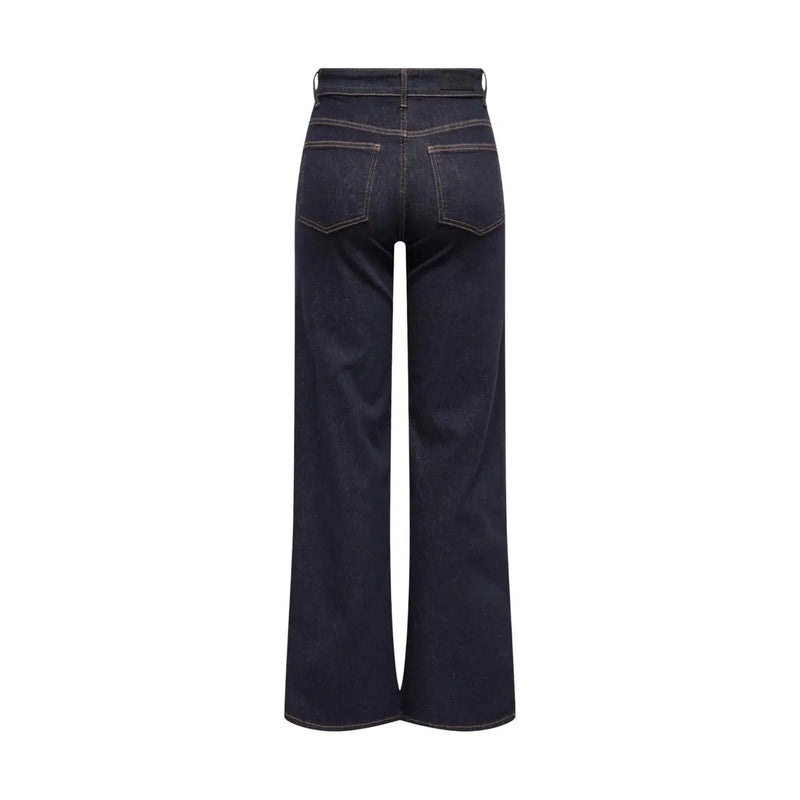 Only Damen-Jeans aus blauem Baumwoll-Denim mit hohem Bund, weitem Bein, Bio-Mischgewebe und Kontrastnähten