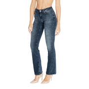 Dunkle Waschung only Damen-Jeans aus blauem Baumwoll-Denim mit Stretchanteil, hohem Bund und ausgestelltem Bein – perfekt für den Herbst