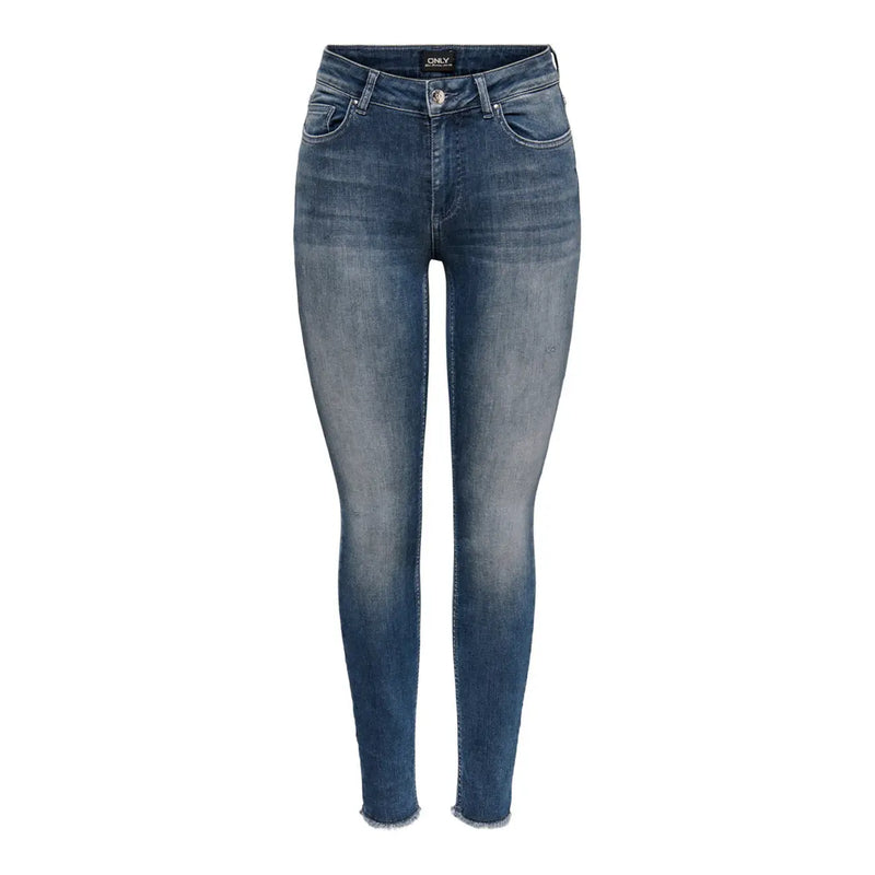 Only Damen-Jeans aus blauem Baumwoll-Denim, Stretch-Passform, schmal geschnitten in Dunkelblau mit ausgefransten Säumen