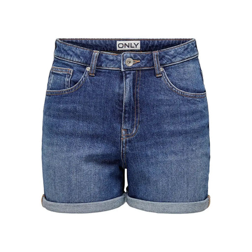 Only Damen-Jeansshorts aus blauer Baumwolle mit umgeschlagenem Saum, Fünf-Taschen-Design und Markenlabel am Bund, Bio-Baumwolle, normale Passform
