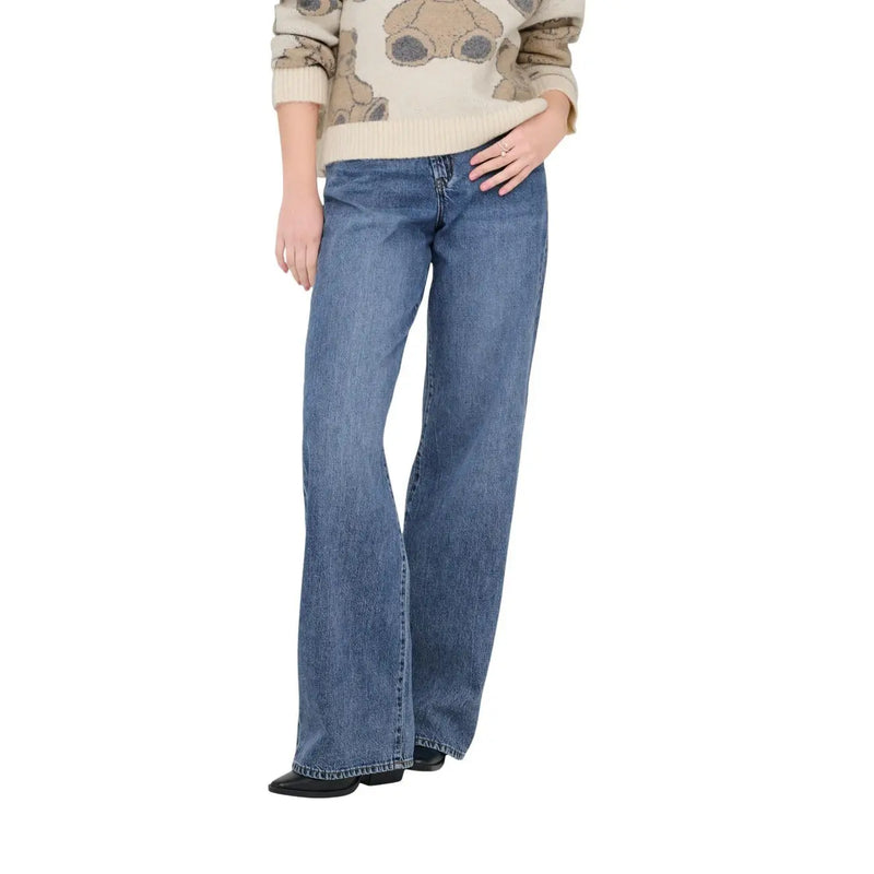 Only Damen-Jeans aus mittelblauem Denim mit Schlag, klassischem Fünf-Taschen-Design und Ziernähten aus Bio-Baumwollmischung