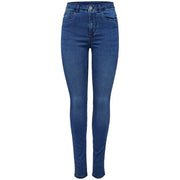 Dunkelblaue, hochgeschnittene Skinny-Jeans aus Baumwollmischung mit klassischer Denim-Textur und dezenter Auswaschung an den Oberschenkeln von Only Frauen