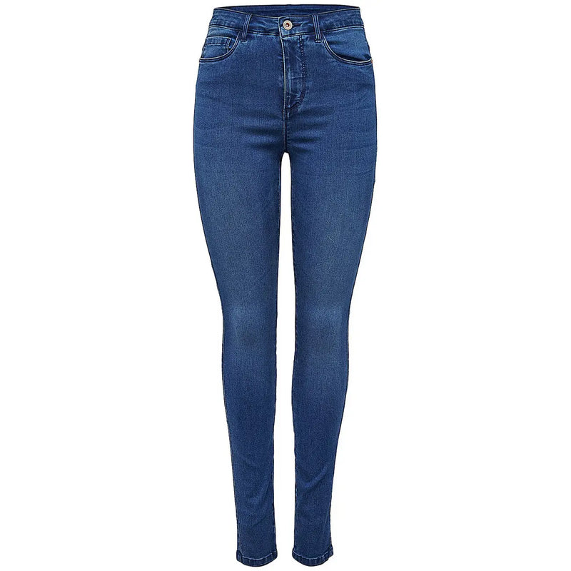 Dunkelblaue, hochgeschnittene Skinny-Jeans aus Baumwollmischung mit klassischer Denim-Textur und dezenter Auswaschung an den Oberschenkeln von Only Frauen