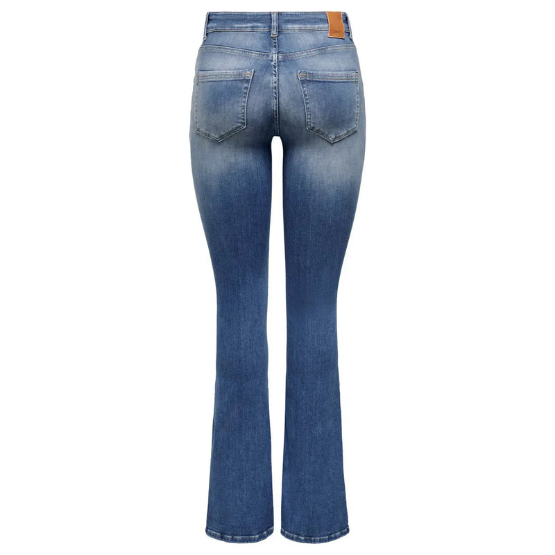 Only Damenjeans aus blauem Denim-Mischgewebe, Rückansicht, mit verwaschener Optik und klassischen Gesäßtaschen