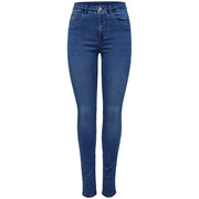 Only Damen-Jeans aus dunkelblauem Denim, hochgeschnittener Skinny-Passform, klassischer Baumwollmischung und dezenter Auswaschung an den Oberschenkeln