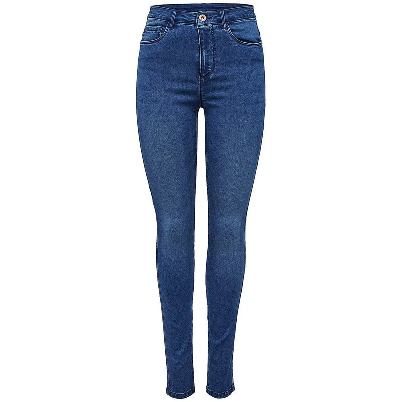 Only Damen-Jeans aus dunkelblauem Denim, hochgeschnittener Skinny-Passform, klassischer Baumwollmischung und dezenter Auswaschung an den Oberschenkeln