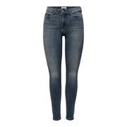 Only Damen-Jeans aus blauem Denim in dunkler Waschung mit hohem Bund, schmaler Passform und klassischem Fünf-Taschen-Design aus Baumwollmischgewebe
