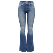 Only Damen-Jeans aus blauem Denim mit verwaschenem Schlag und klassischem Fünf-Taschen-Design aus Baumwollmischgewebe