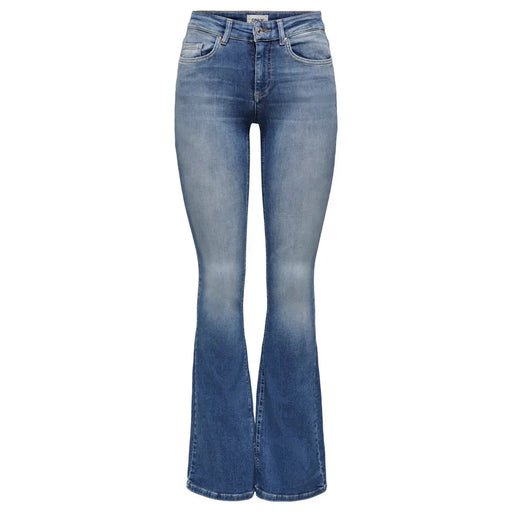 Only Damen-Jeans aus blauem Denim mit verwaschenem Schlag und klassischem Fünf-Taschen-Design aus Baumwollmischgewebe