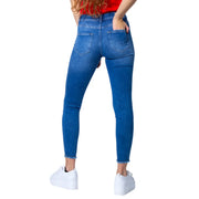 Only Damen-Jeans aus blauem Denim mit verwaschenem Look, hohem Bund, schmaler Passform, ausgefransten Säumen, Baumwollmischung, Frühlingsstil