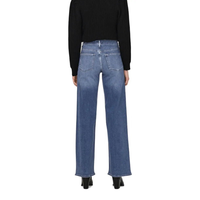 Blaue Jeans für Damen von only mit geradem Bein, klassischen Gesäßtaschen und Baumwoll-Stretchmaterial, von der Rückseite gesehen